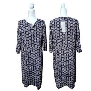 Boden 3/4 Sleeves Black Stars Print Sheath Dress 100% Viscose Front Button Sz 8R